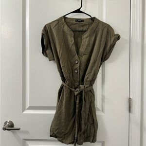 SHEIN Khaki Green Button-Up Romper